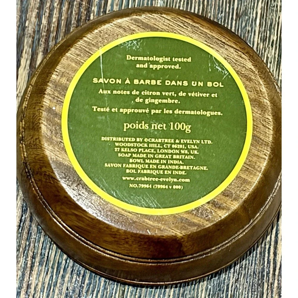Crabtree & Evelyn West Indian Lime Shave Soap In A Wooden Bowl 3.5 oz - NWOB